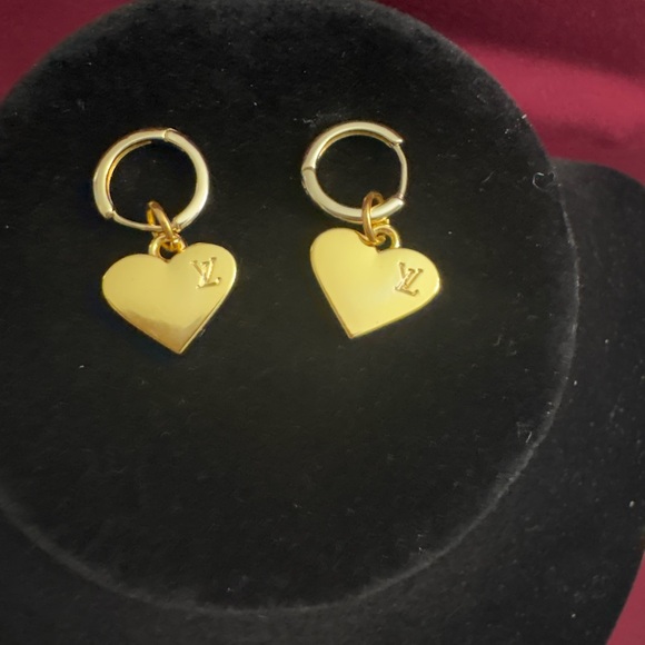 Upcycled and Stamped All Gold Heart Shape Earrings. Removable charms! - Picture 3 of 3